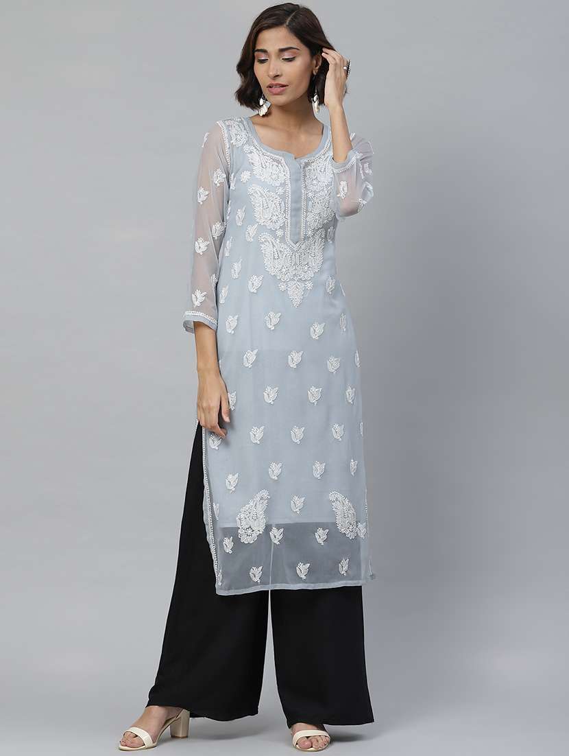 georgette grey lucknowi chikankari kurta