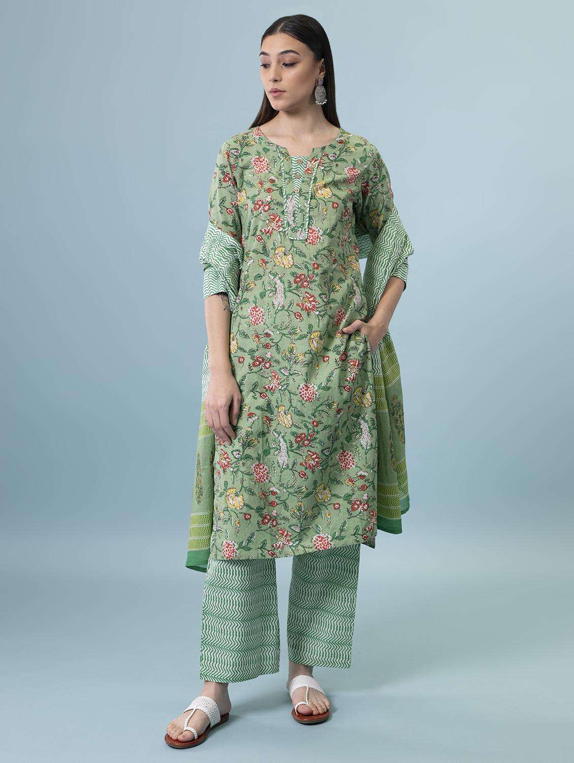 women three quarter sleeve kurta palazzo with dupatta set - 17428307 -  Standard Image - 2