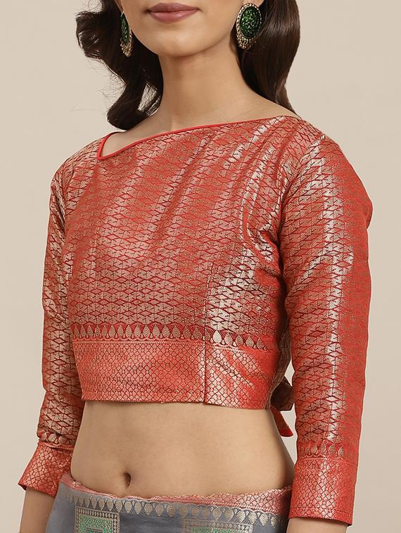 women's self design steel colored saree with blouse - 17428340 - Standard Image - 2
