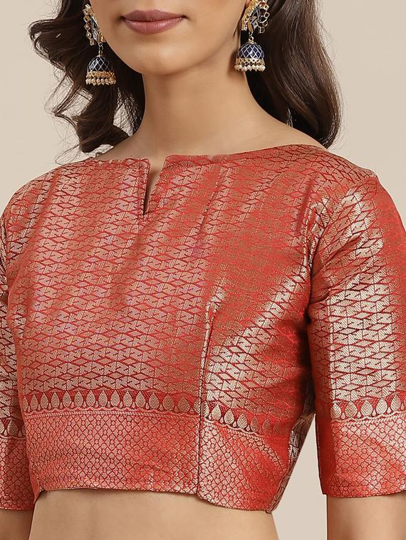 navy silk blend banarasi saree with blouse - 17428342 - Standard Image - 2