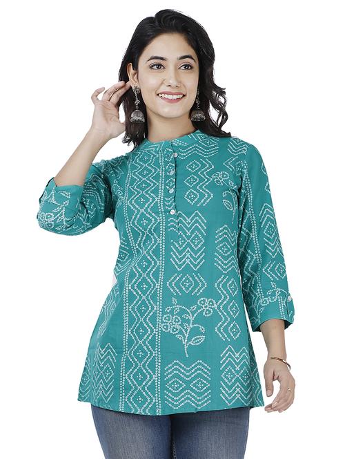 mandarin neck printed cotton kurti - 17428821 -  Standard Image - 0