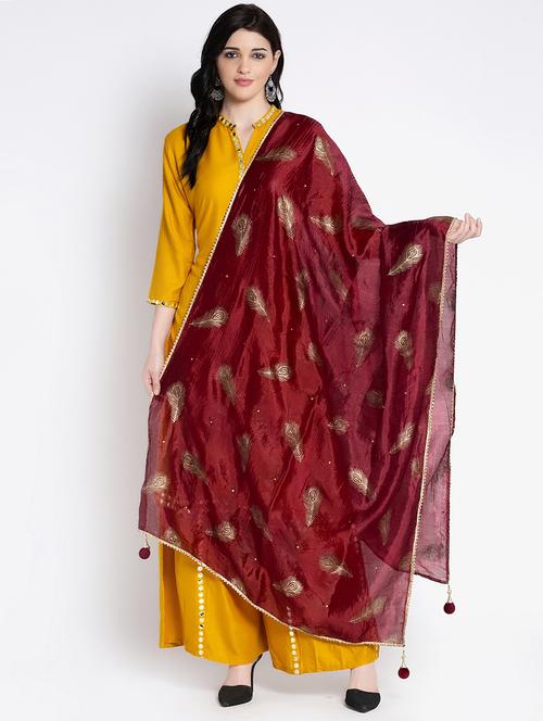 maroon silk dupatta - 17428865 - Standard Image - 0