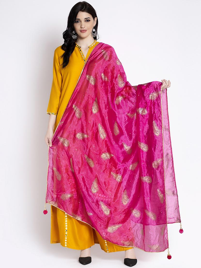 magenta silk dupatta - 17428867 -  Zoom Image - 0