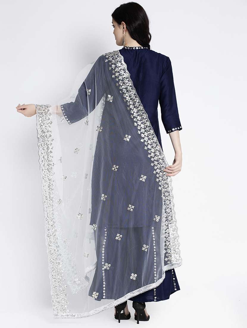 white self designed embroidered dupatta - 17428872 -  Standard Image - 2