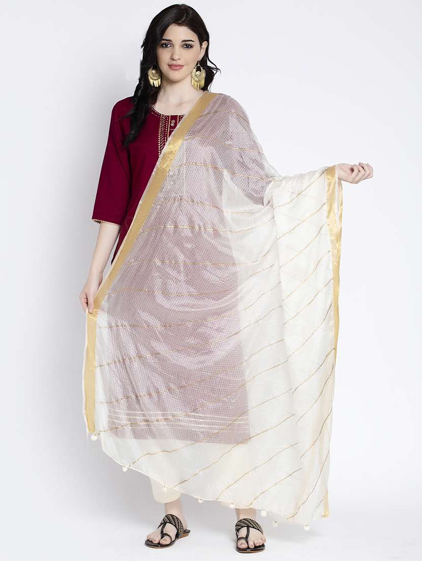 white kota doria foil print dupatta