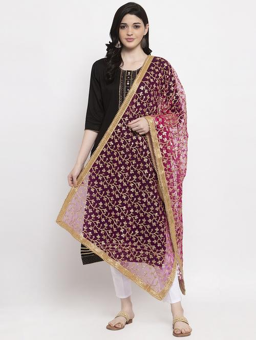 pink self designed embroidered gota work dupatta - 17428895 - Standard Image - 0