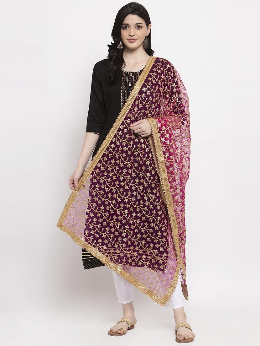 pink self designed embroidered gota work dupatta - 17428895 - Zoom Image - 0