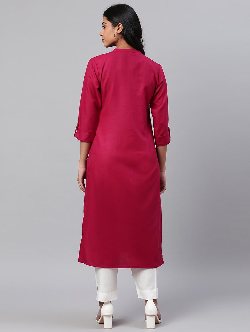 pink solid straight kurta - 17432544 - Standard Image - 2