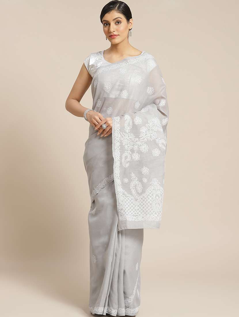 pastel chikankari saree with blouse