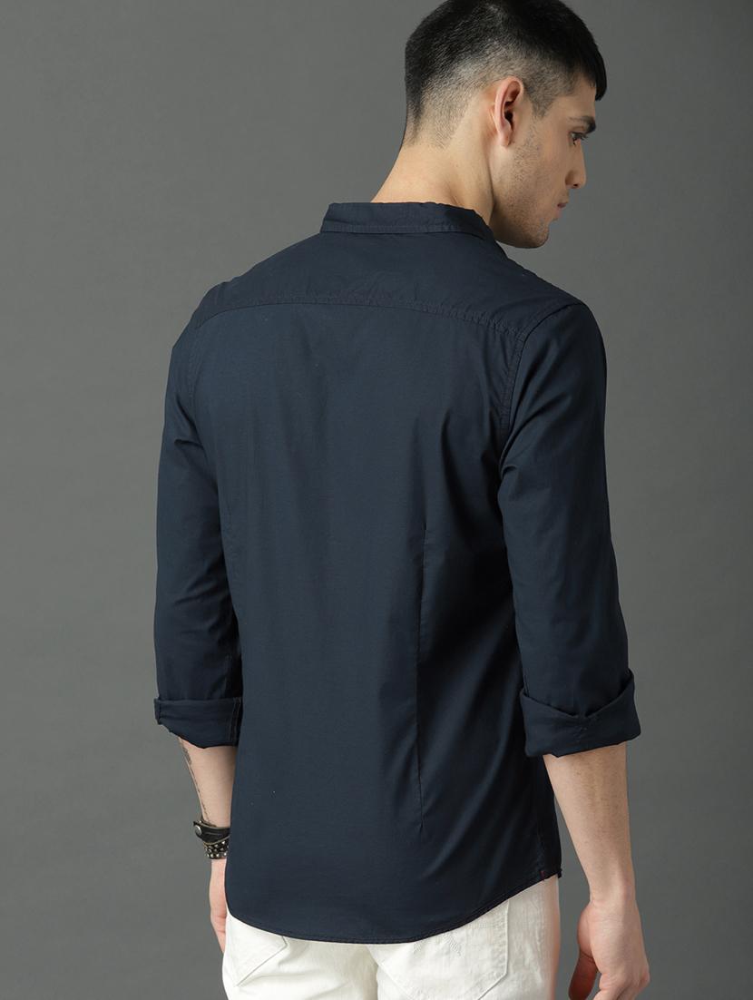 navy blue solid casual shirt - 17433042 - Standard Image - 2