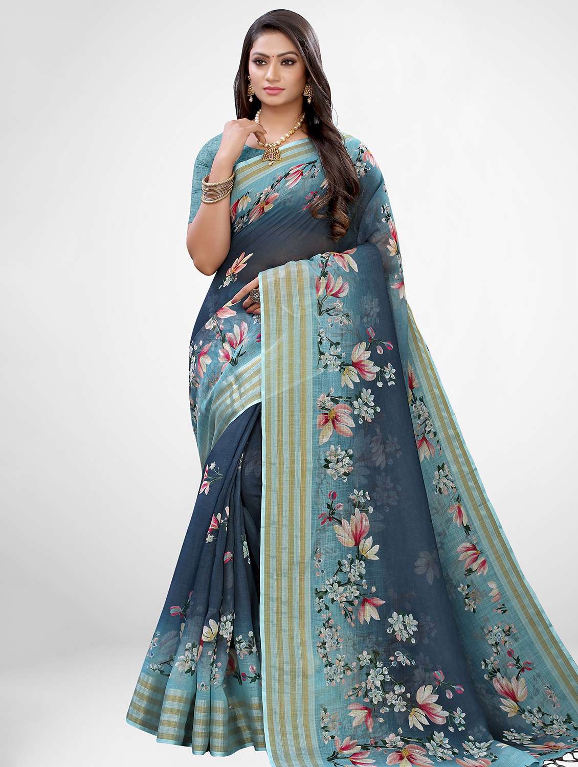 floral printed saree with blouse