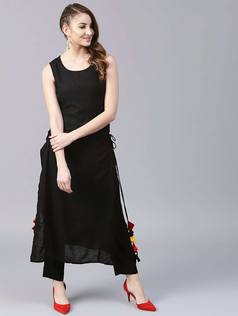 black viscose straight kurta