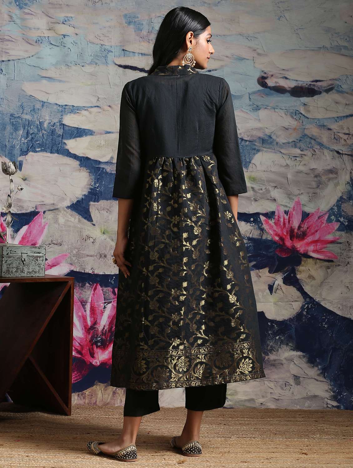 floral jacquard flared kurta  - 17434878 -  Standard Image - 2