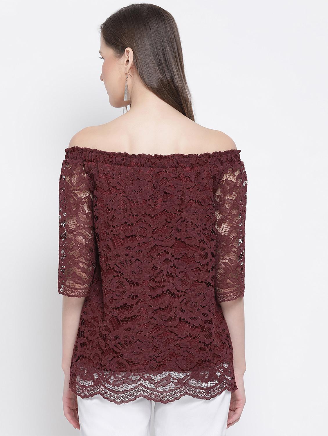 off shoulder laced top - 17436266 - Standard Image - 2