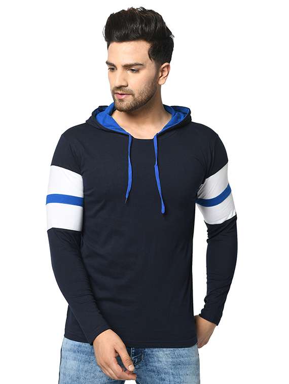 black color block cut & sew hooded t-shirt