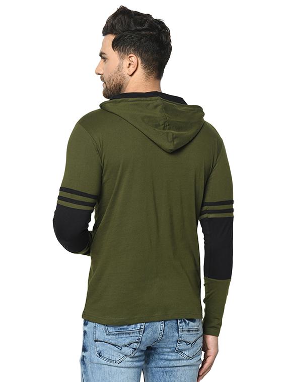 olive green color block cut & sew hooded t-shirt - 17436883 - Standard Image - 2