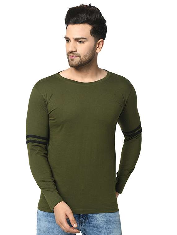 olive green solid taped t-shirt