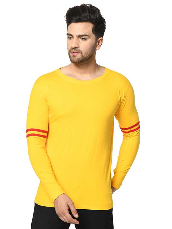 yellow solid taped t-shirt