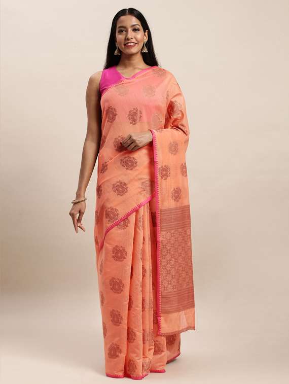 peach cotton handloom saree