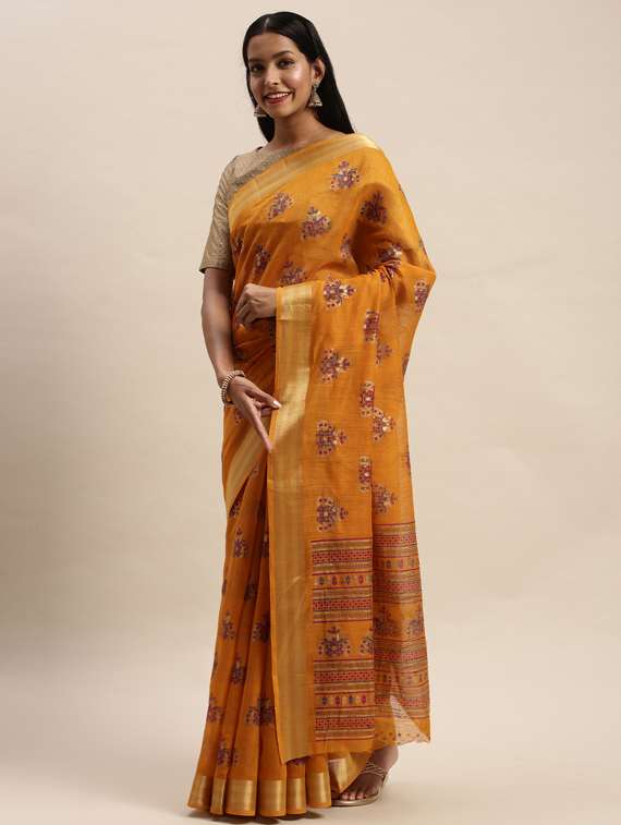 mustard chanderi saree with blouse