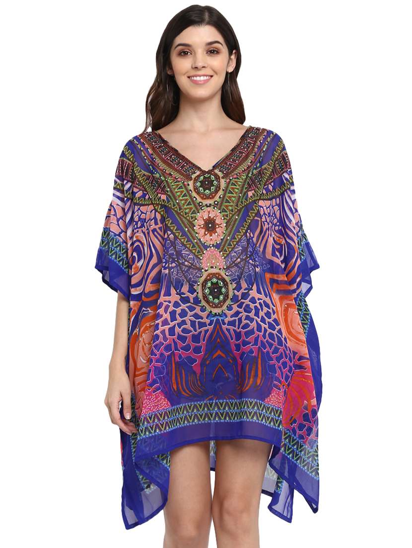 blue embellished kaftan tunic 