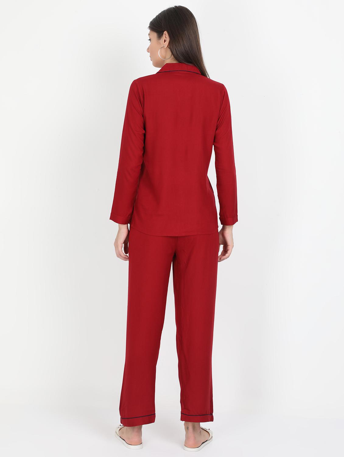 contrast piped nightwear pajama set - 17437994 - Standard Image - 2