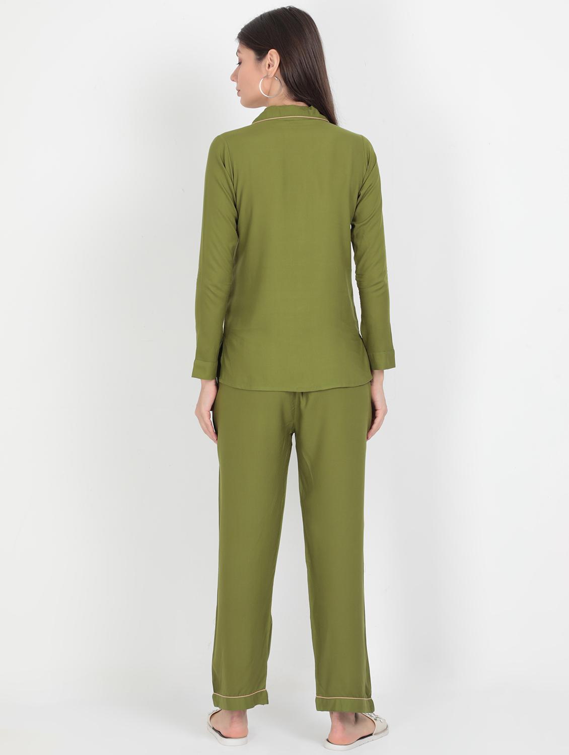 contrast piped nightwear pajama set - 17437996 - Standard Image - 2