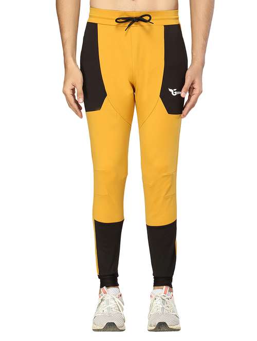 yellow color block full length track pant - 17438211 -  Standard Image - 0