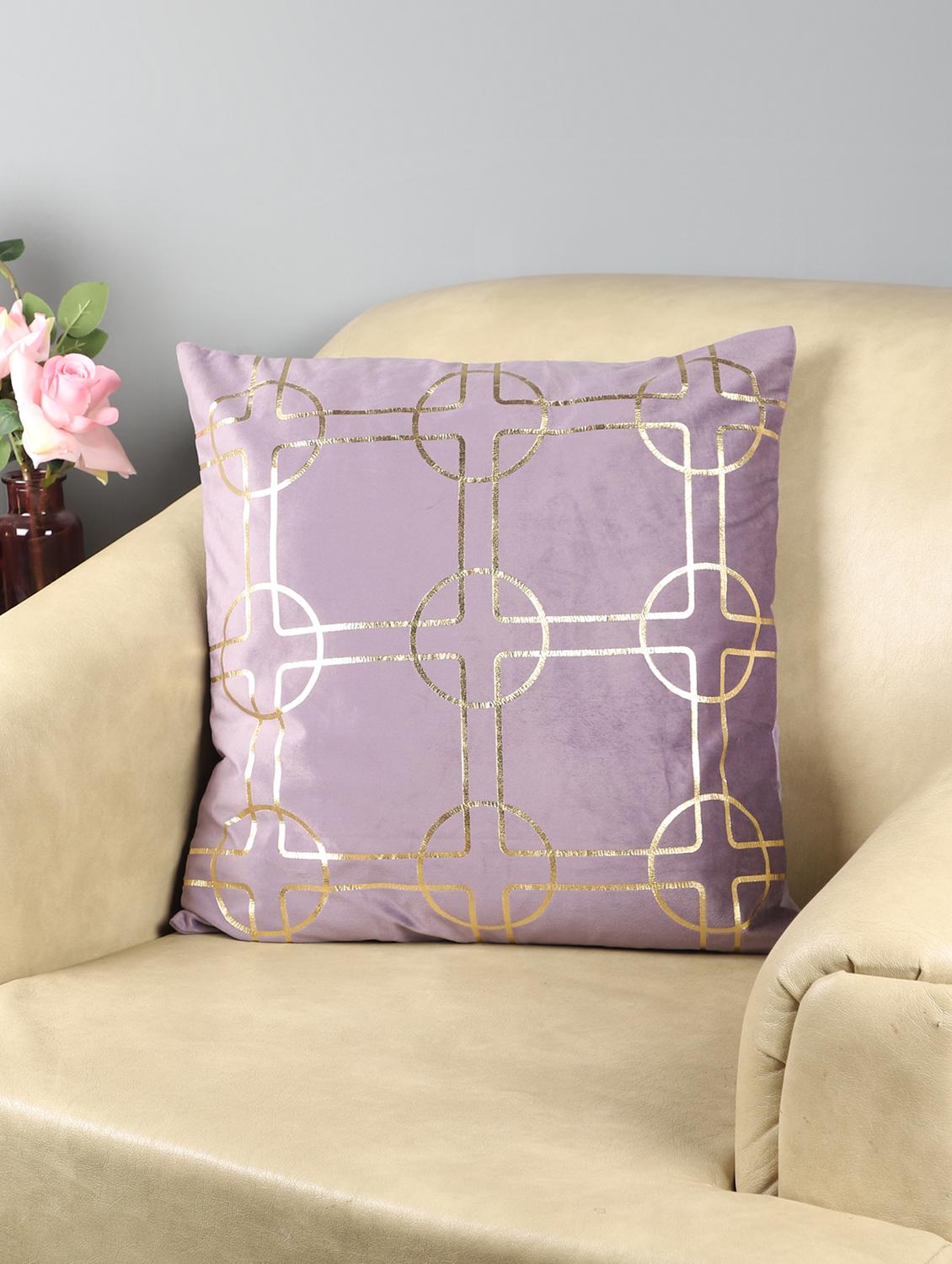 ambbi collections lilac 100 % velvet 16x16 inch gold foil cushion cover - 17438335 - Zoom Image - 0
