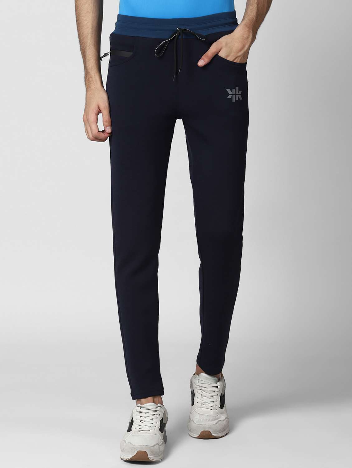 navy blue solid full length track pant