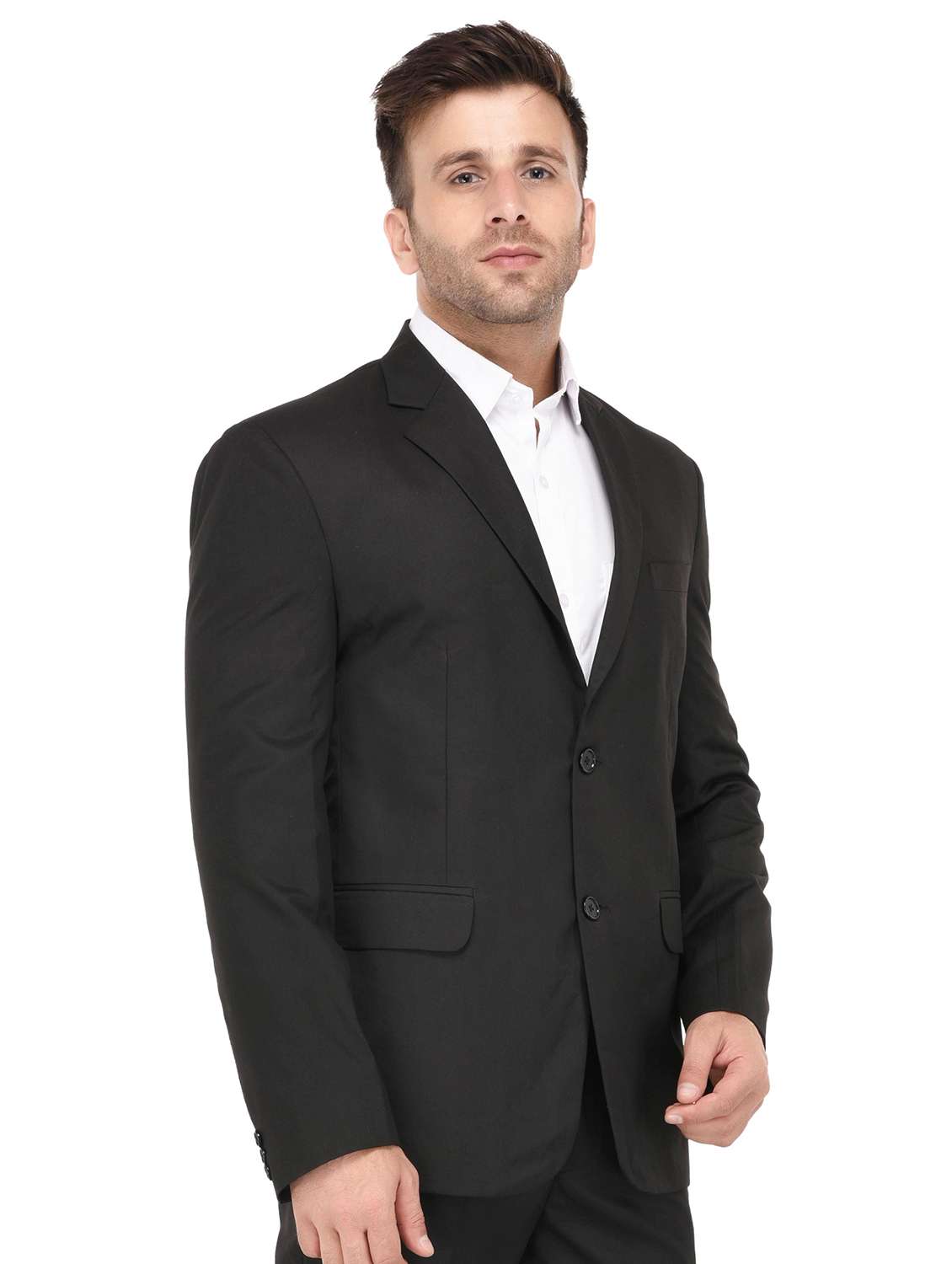 black solid single breasted suit