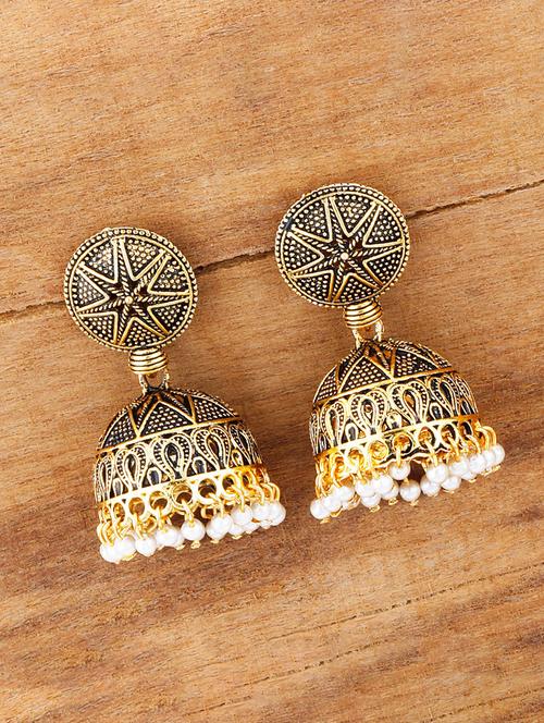 gold metal jhumka earring - 17449805 - Standard Image - 0