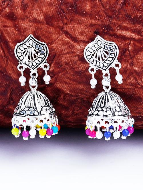 silver metal jhumka earring - 17449806 -  Standard Image - 0