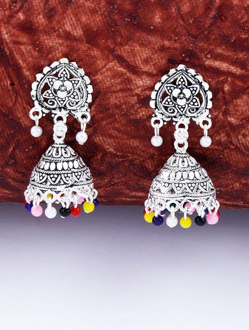 silver metal jhumka earring - 17449807 -  Standard Image - 0