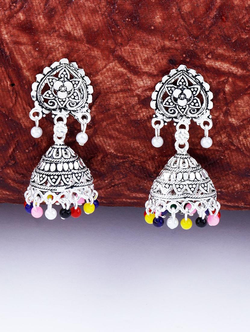 silver metal jhumka earring - 17449807 -  Zoom Image - 0