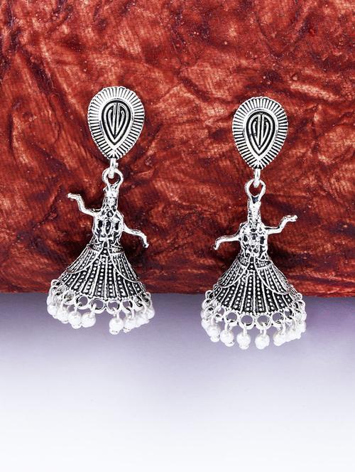 silver metal jhumka earring - 17449808 - Standard Image - 0