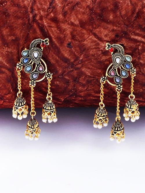gold metal jhumka earring - 17449814 -  Standard Image - 0