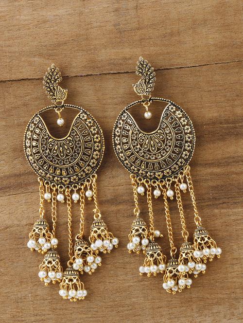 gold metal jhumka earring - 17449823 - Standard Image - 0