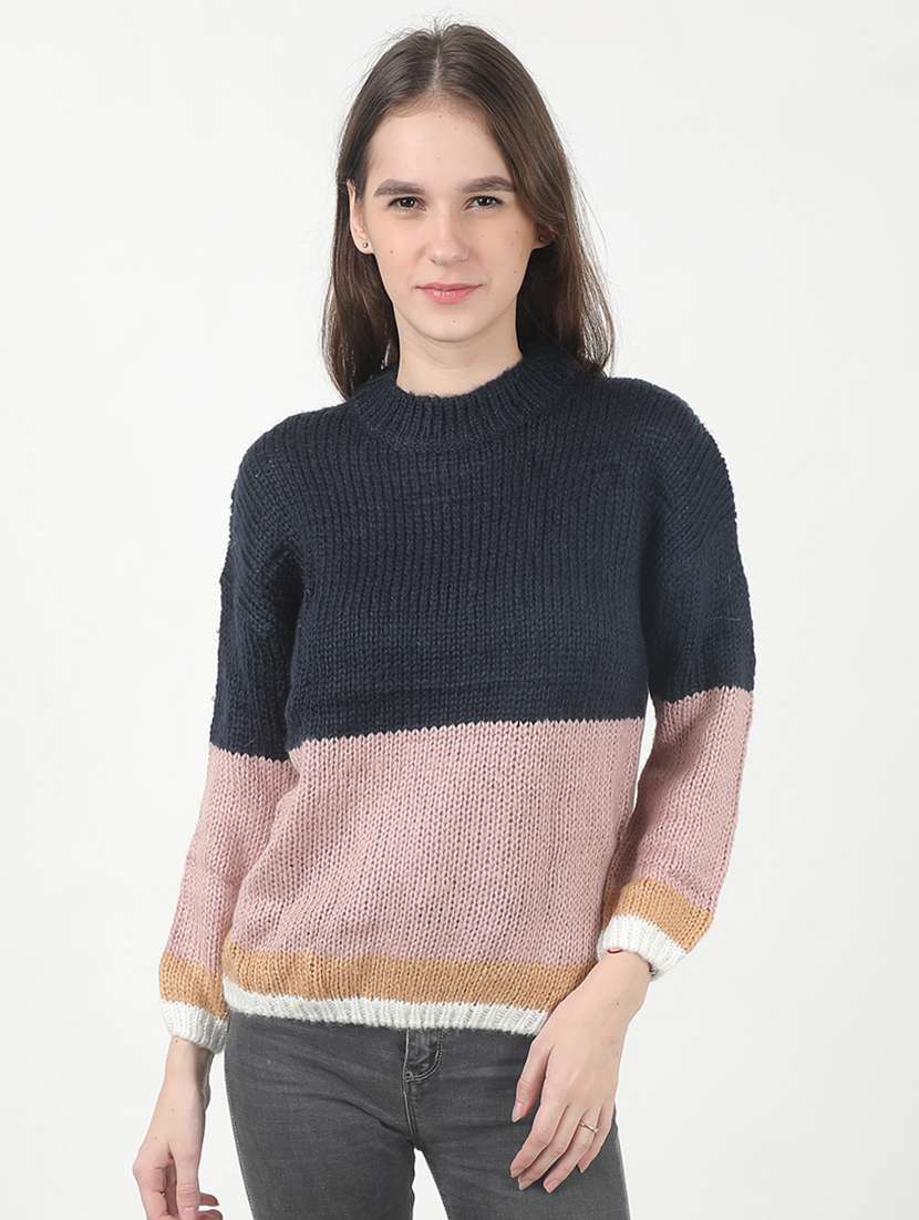 crew neck color block pullover