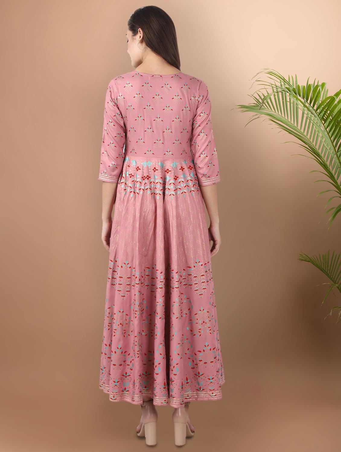 gold print fit & flare gown - 17451129 - Standard Image - 2