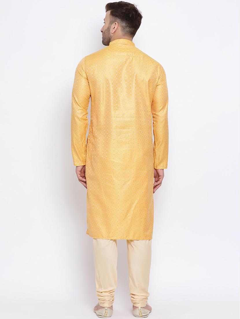 yellow printed silk blend long kurta - 17451170 - Standard Image - 2