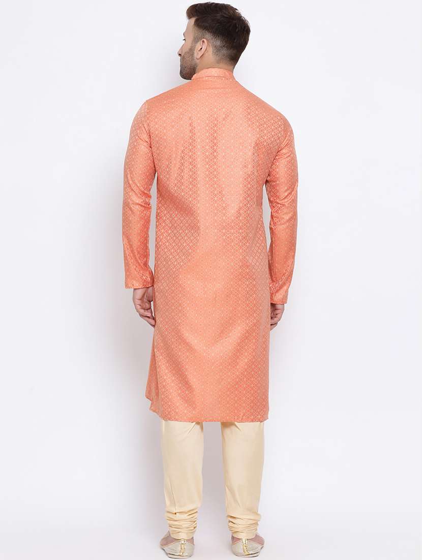 peach printed silk blend long kurta - 17451171 - Standard Image - 2