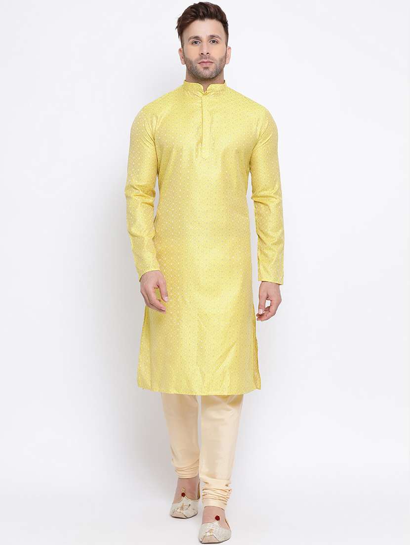 yellow printed silk blend long kurta - 17451172 -  Zoom Image - 0