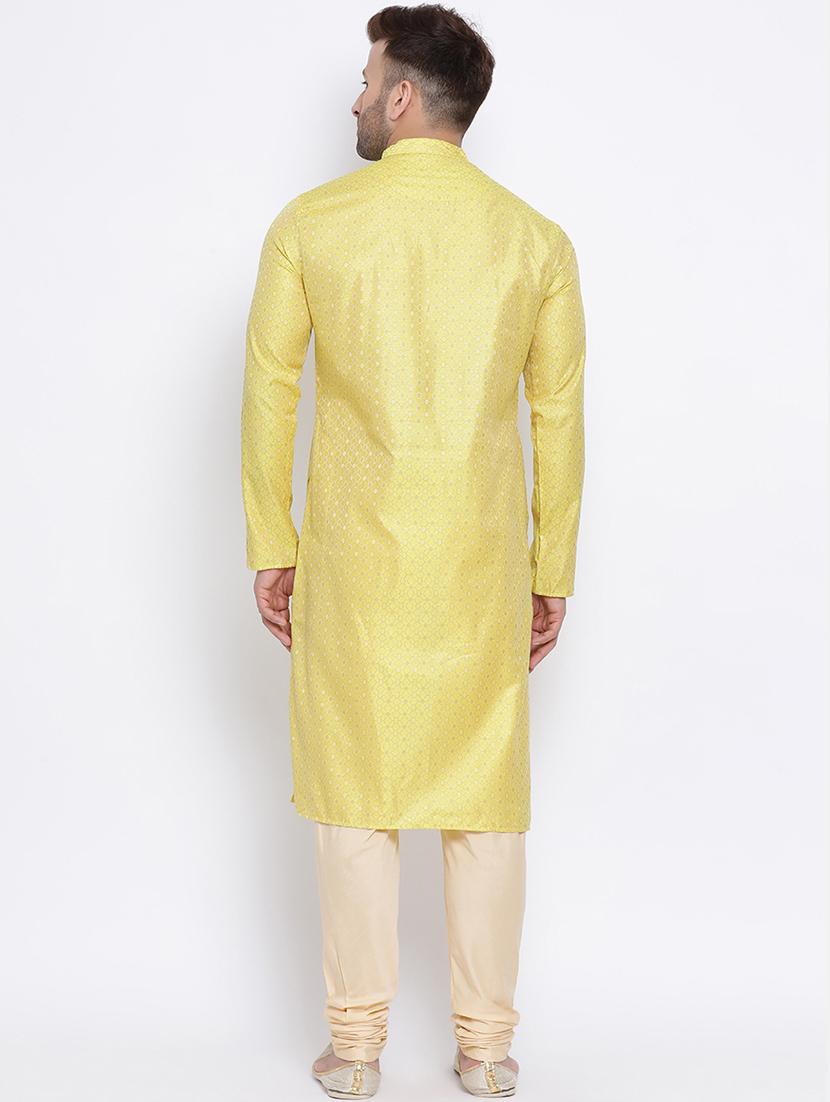 yellow printed silk blend long kurta - 17451172 - Standard Image - 2