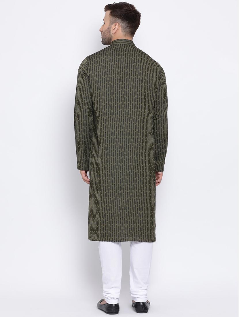 olive green self design silk blend long kurta - 17451187 - Standard Image - 2