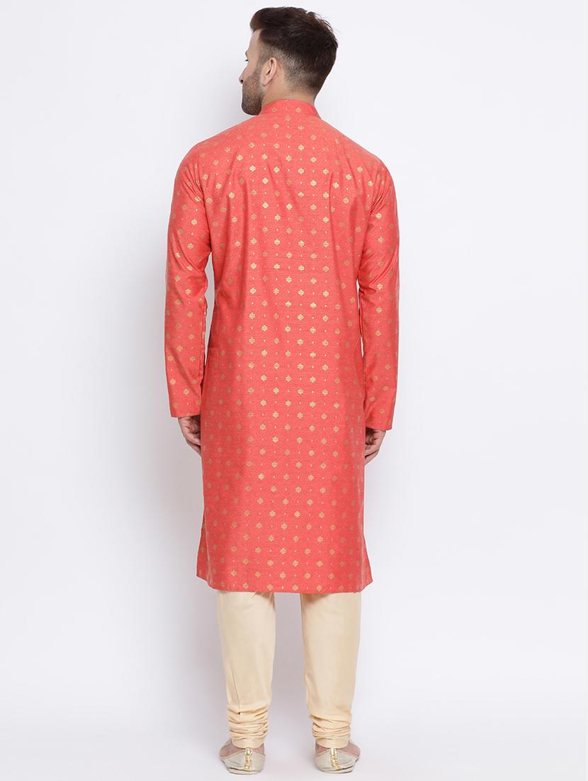 peach printed silk blend long kurta - 17451191 - Standard Image - 2