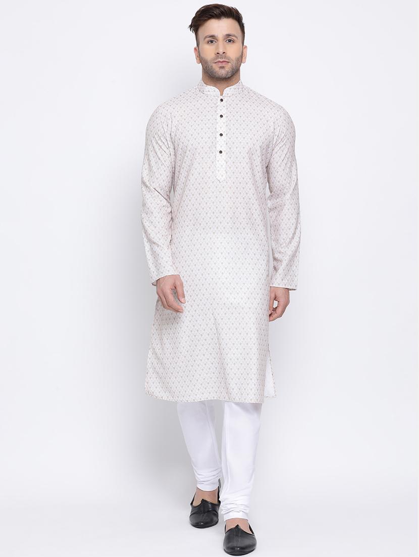 white printed linen long kurta - 17451198 - Zoom Image - 0