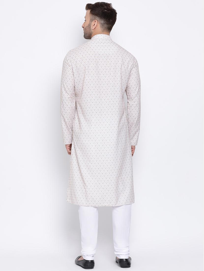 white printed linen long kurta - 17451198 - Standard Image - 2