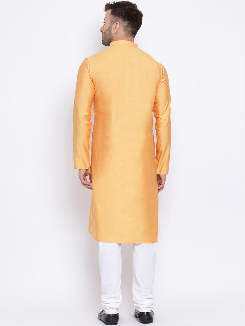 orange solid pure silk long kurta - 17451207 - Standard Image - 2