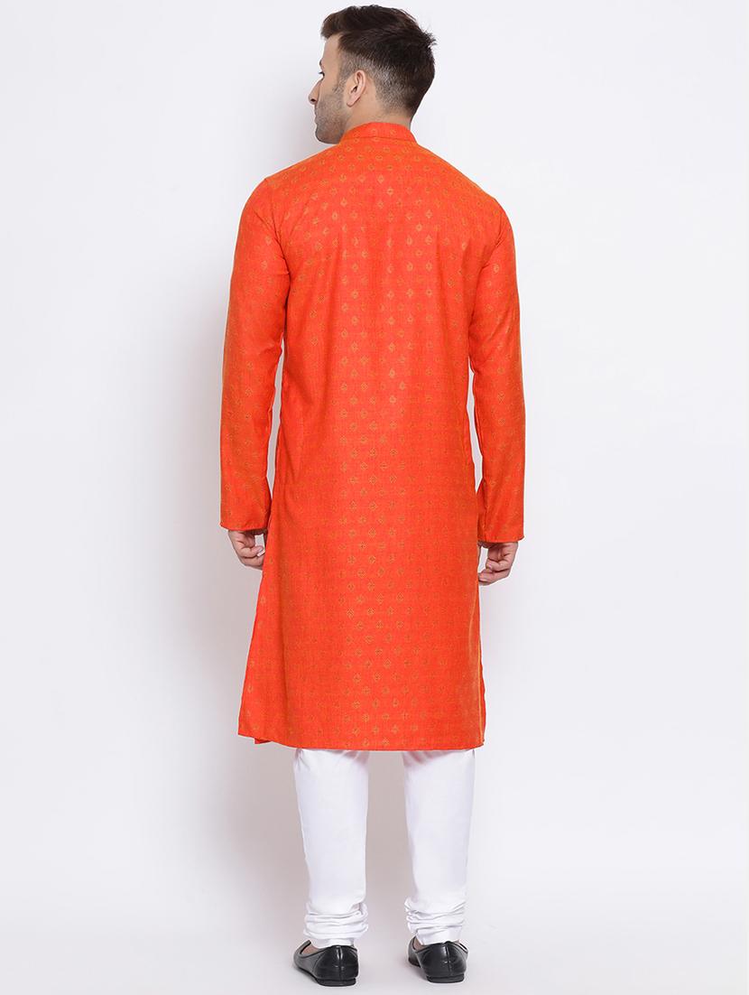 orange self design long kurta - 17451216 - Standard Image - 2